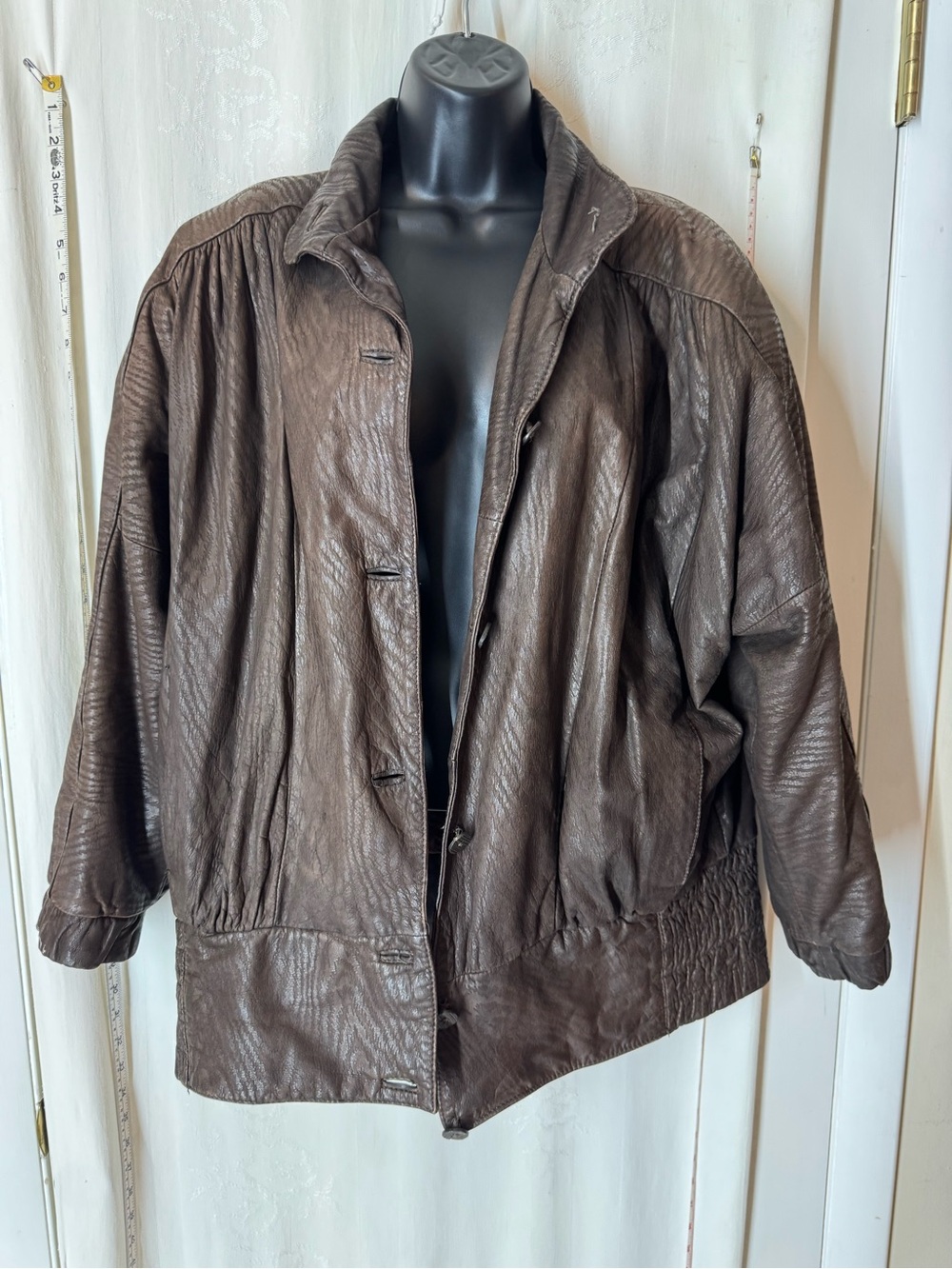 Vintage 1980s Oversized Brown Crinkle Leather Dolman Jacket